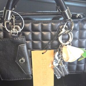 Steve Madden Black Quilted Bag with Silver Accents NWT